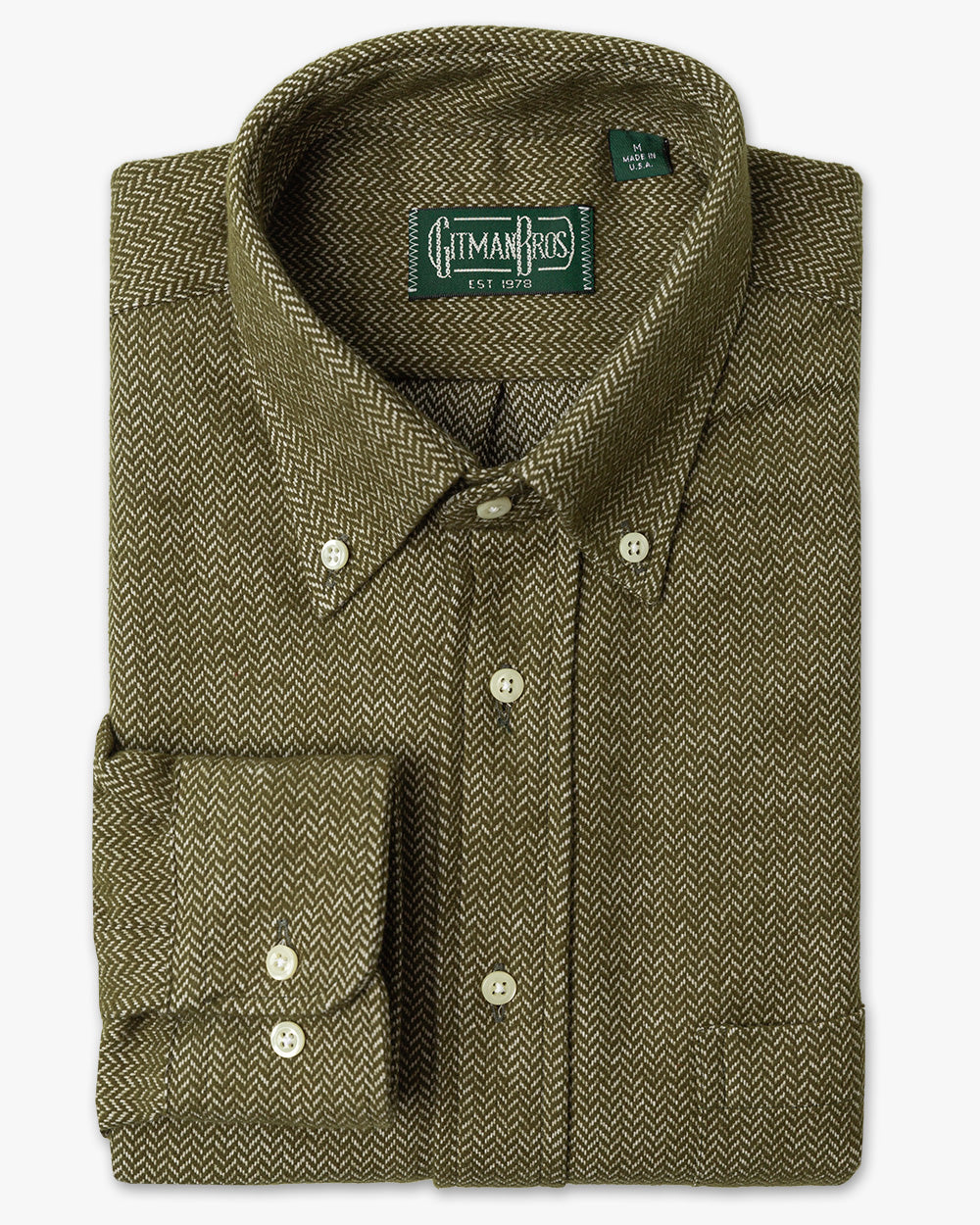 Olive Herringbone Flannel