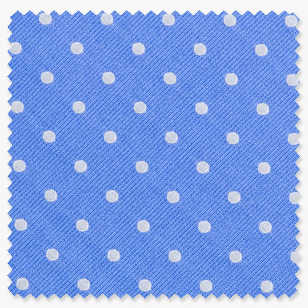 Swatch of blue tie fabric with white dots