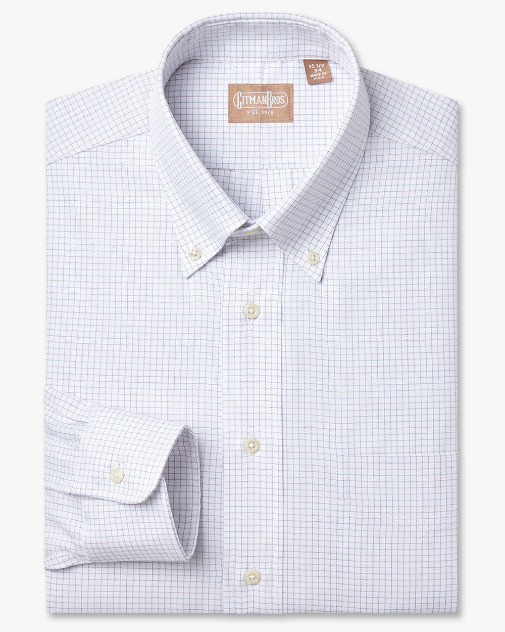 Button Down Blue & Brown Twill Tattersall - Tailored