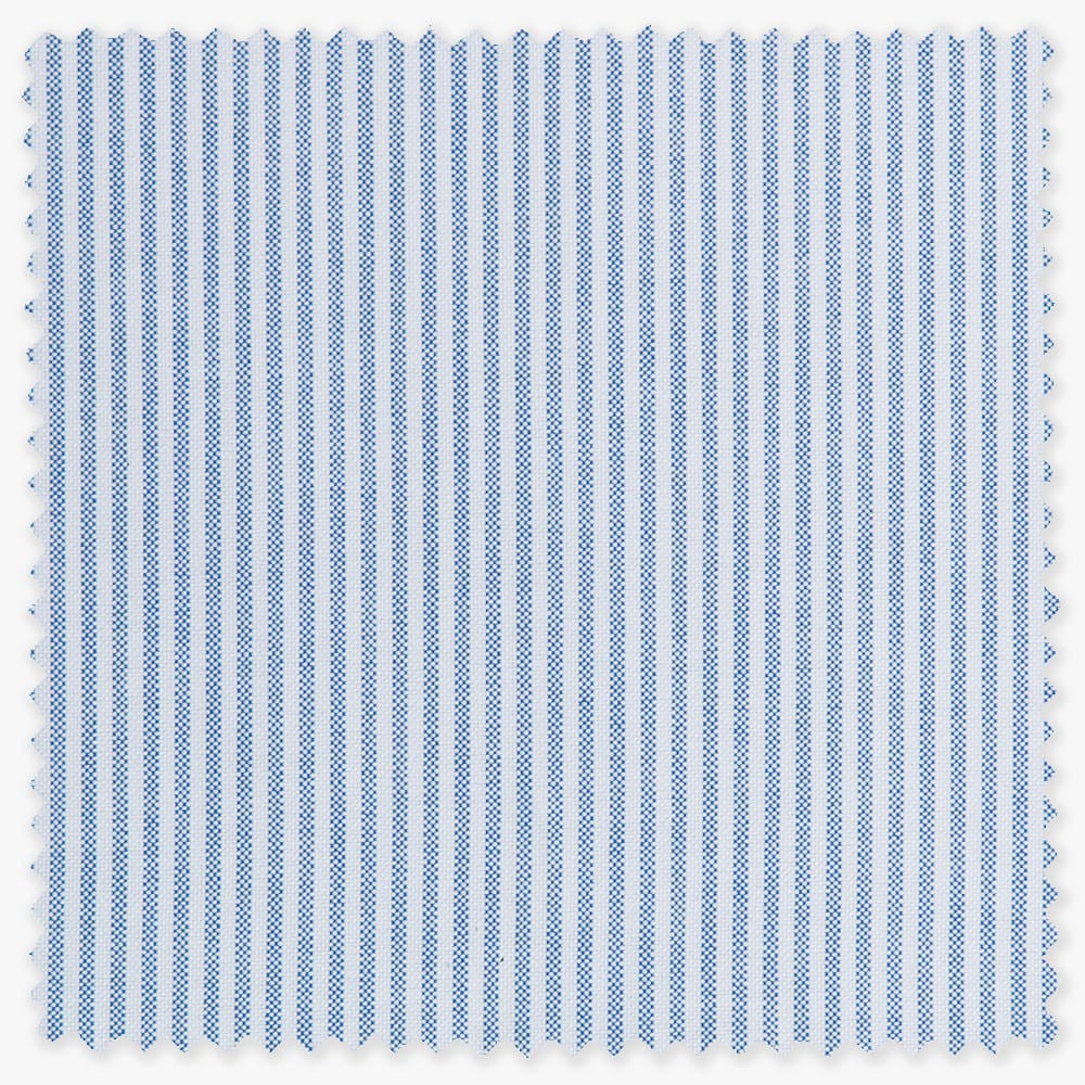 fabric swatch for Cambridge oxford cloth of light blue vertical lines over a white ground