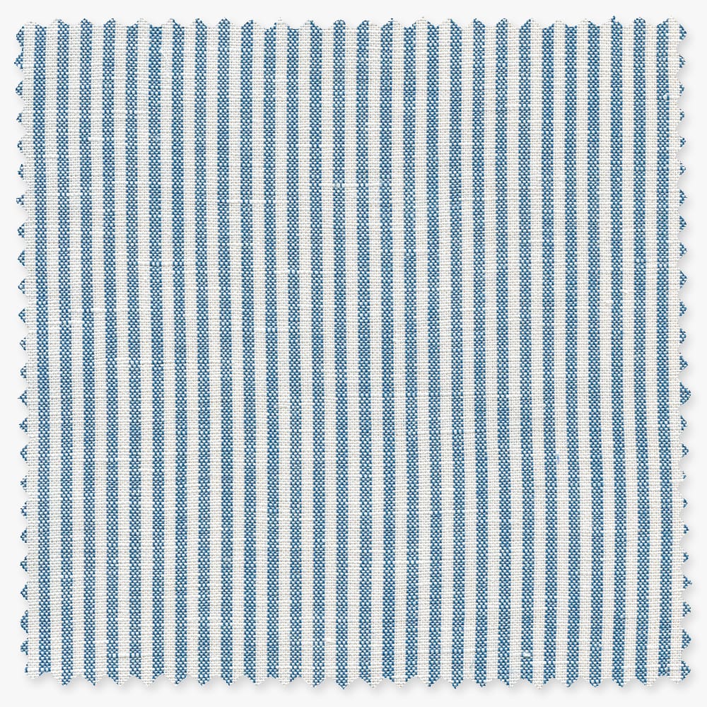 fabric swatch of blue stripes on white ground