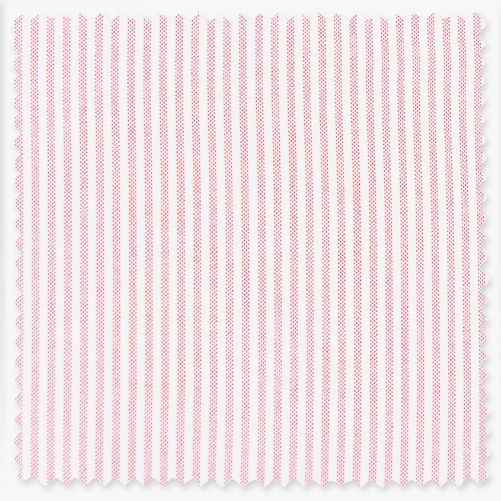 fabric swatch of pale red vertical stripes over white ground