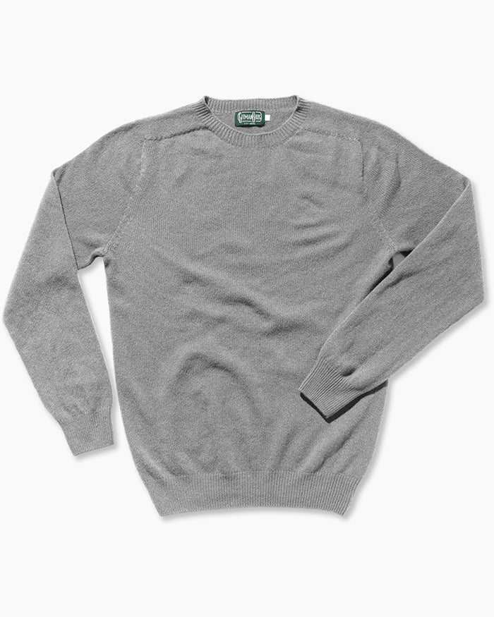 The Grey Merino/Cashmere Crewneck Sweater is made in Scotland from 90% merino wool and 10% cashmere. Seamless circular knitting and a softly brushed surface create a refined, exceptionally soft sweater with a clean, luxurious finish.