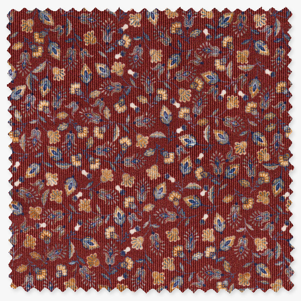 Burgundy Floral Printed Corduroy